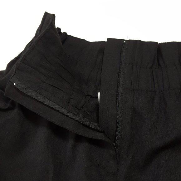 MNG Black Tencel Linen Elastic Paperbag High Rise Wide Leg Crop Pants Career - Picture 4 of 5
